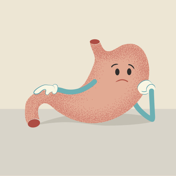 不快乐不健康的人类胃的复古卡通图片下载