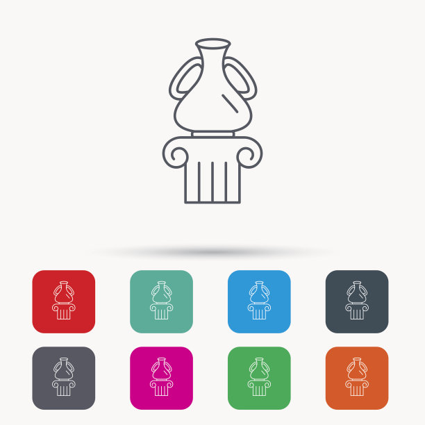 博物馆图标。柱子上的古董花瓶。图片下载