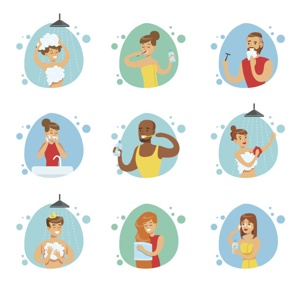 人们在浴室里做例行的卫生程序，刷牙图片下载