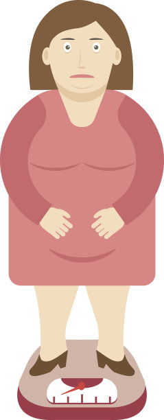 体重秤上的胖女人。图片下载