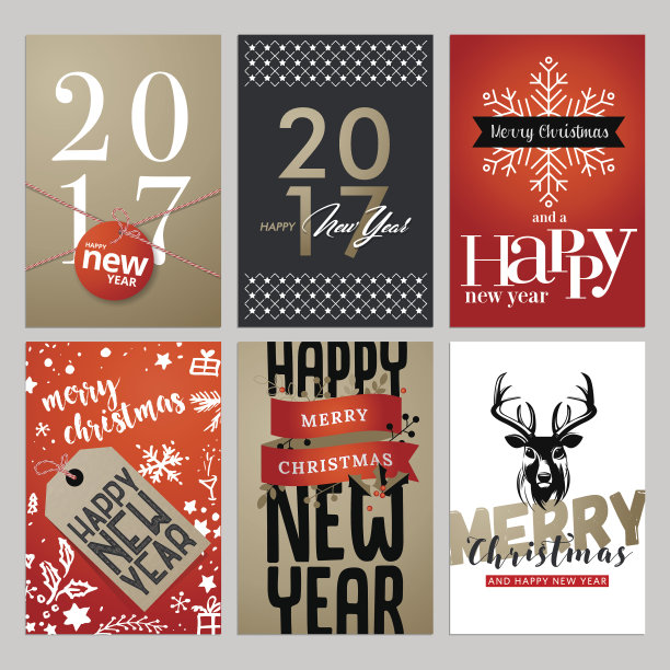圣诞和新年贺卡套装图片下载
