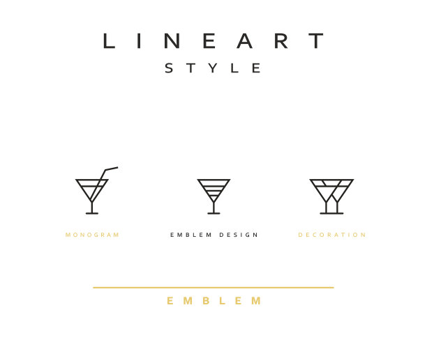 鸡尾酒酒杯矢量图标风格线条艺术图片下载