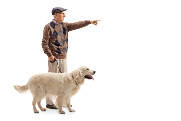 一个人在给他的狗看远处的东西图片下载