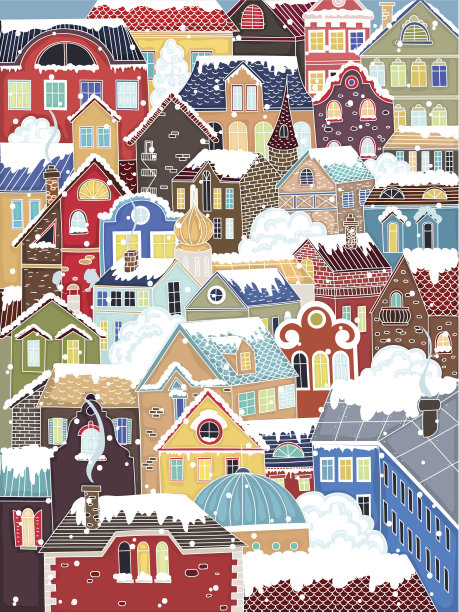 仙女冬天的城市。手工绘制。图片下载