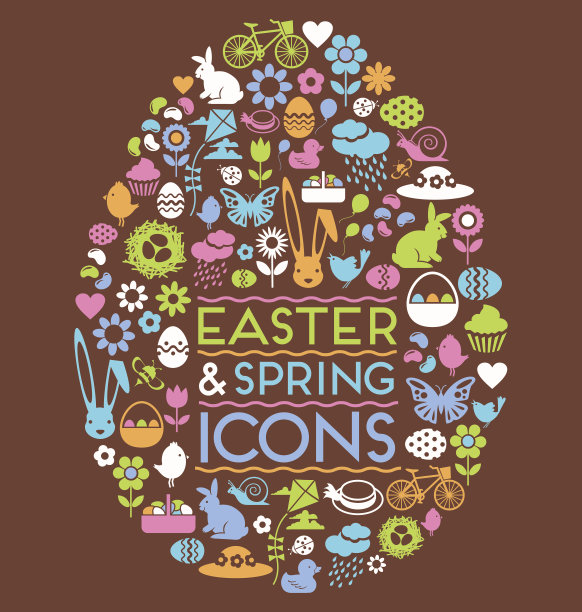 大的一套复活节和春天的图标在复活节蛋形状图片下载