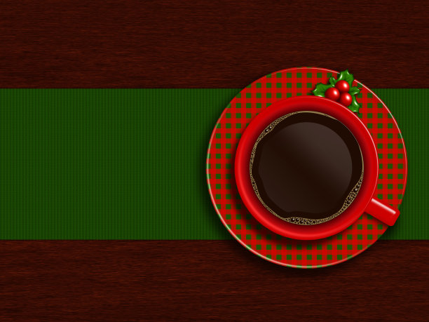 圣诞咖啡杯与圣躺在木桌上图片下载