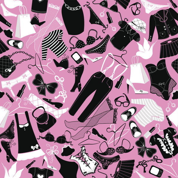 时装设计的无缝图案-魅力服装的轮廓图片下载