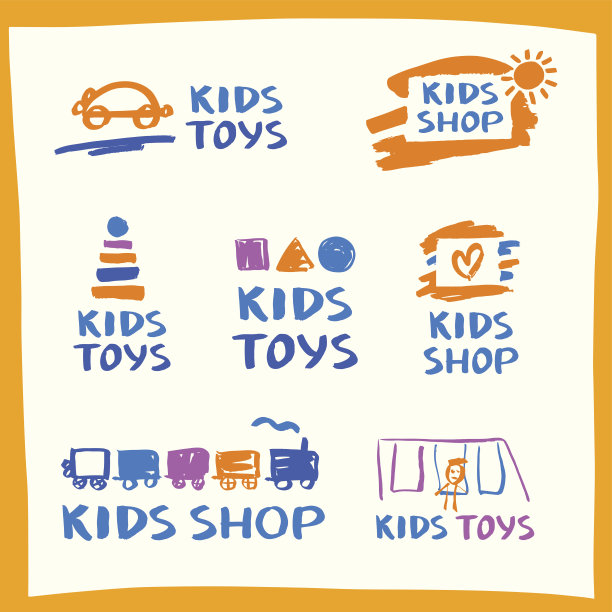 一套插图，模板为儿童商店和市场。图片下载