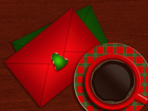 装着咖啡的圣诞信封图片下载