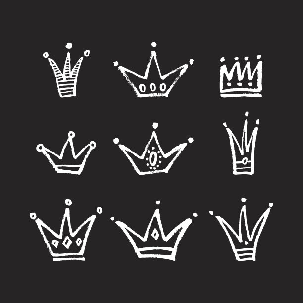 一套手绘皇冠。素材图片