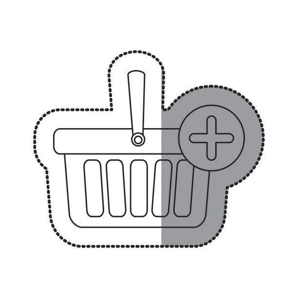 贴纸剪影与购物篮加号图片下载