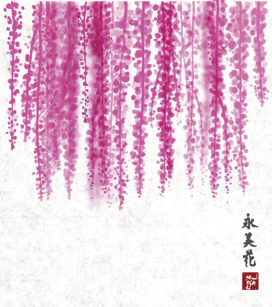 墨水手绘紫藤素材图片