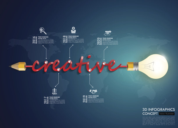 3d灯泡时间线信息图与图标设置。向量。illu图片下载