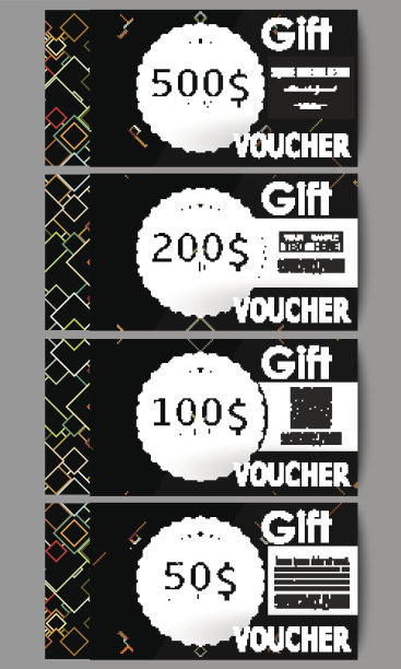 一套现代礼品券模板。材料设计。颜色的向量图片下载