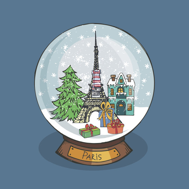 巴黎圣诞雪花球。涂鸦的城市。诺埃尔图片下载
