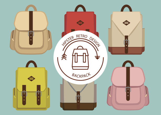 潮人包图案与复古时尚流行学校书包图片下载