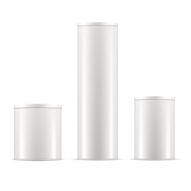 白色的罐头。带盖的锡盒收集。向量的容器。图片下载