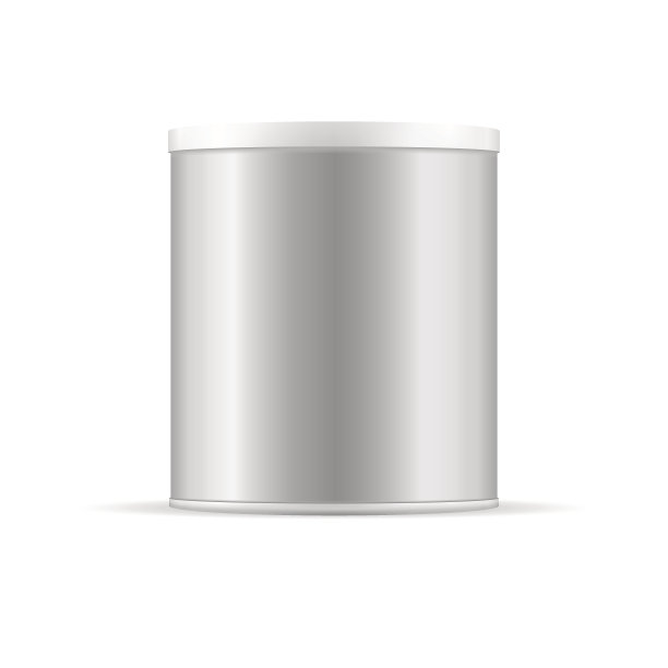 带塑料盖的灰色锡罐。银色矢量容器。图片下载