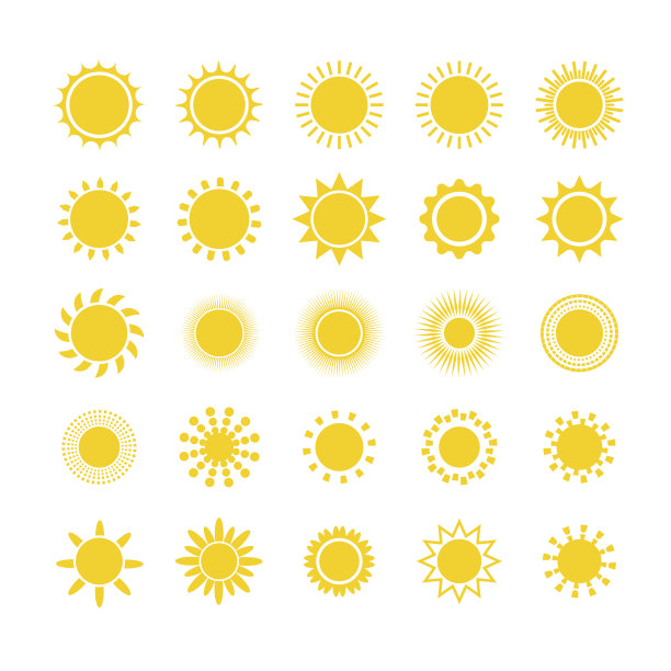 太阳图标设置，矢量插图图片下载