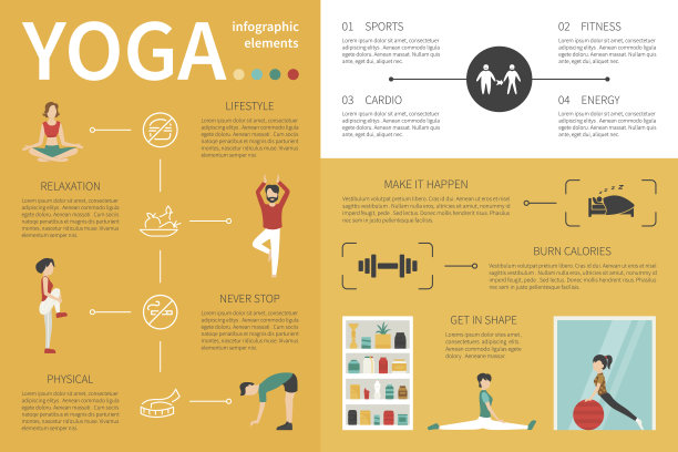 瑜伽信息图平面矢量插图。演示的概念图片下载