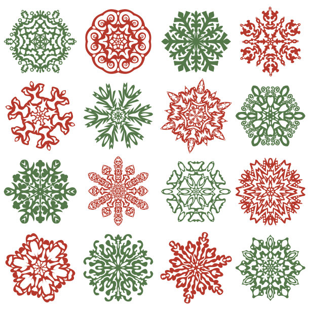 16个孤立的雪花图标。手绘矢量元素图片下载