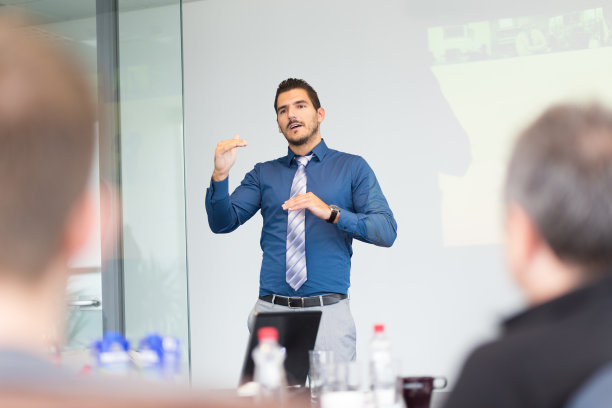 在公司会议上介绍业务概念和战略。图片下载