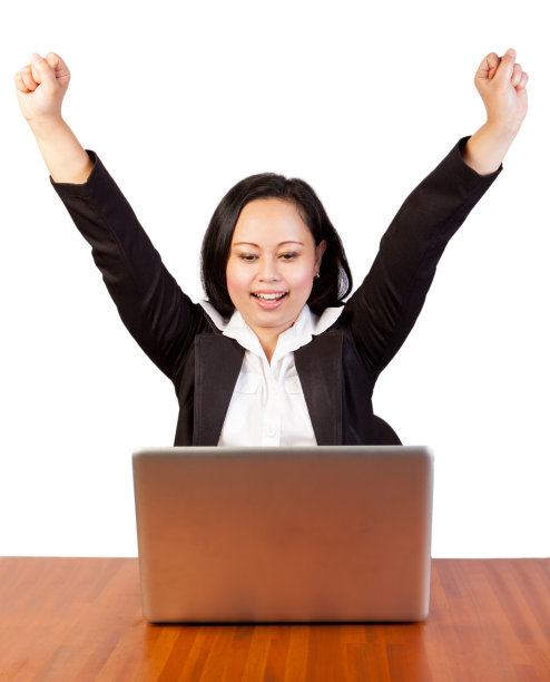 亚洲商业女性庆祝成功和快乐图片下载
