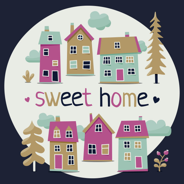 有树和云的可爱的房子图片下载