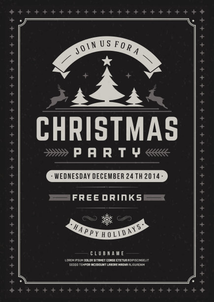圣诞派对邀请复古的排版和装饰装饰图片下载