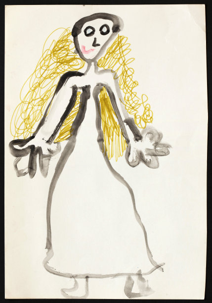 金发碧眼的女人。孩子的画。图片下载