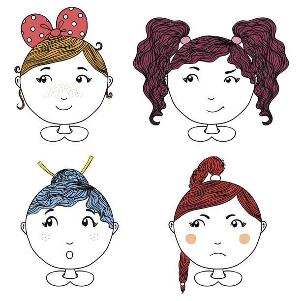 可爱女孩矢量图标集。服装手绘插画图片下载