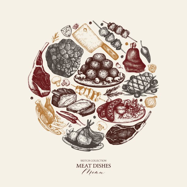 肉制品素描复古卡片图片下载