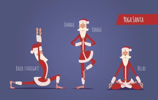 圣诞老人做瑜伽。矢量圣诞插图。3姿势。图片下载