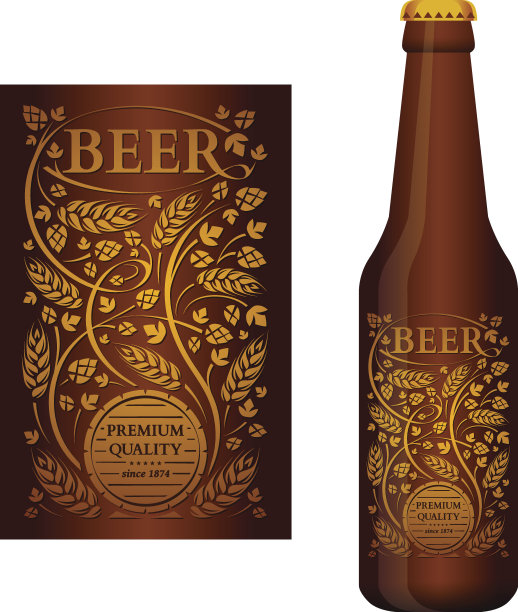 矢量啤酒标签与花卉装饰图片下载