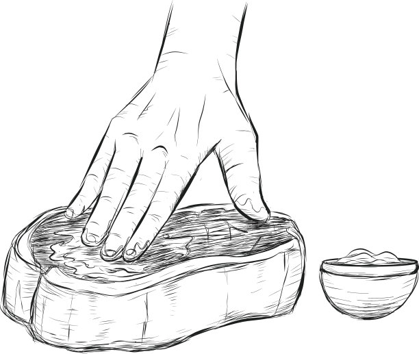 厨师用盐腌制牛排。图片下载