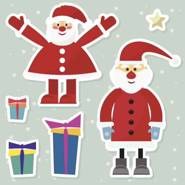有趣的卡通寒假背景与两套圣诞老人图片下载
