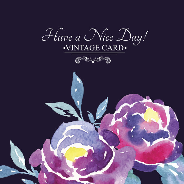 彩色水彩玫瑰花香贺卡图片下载