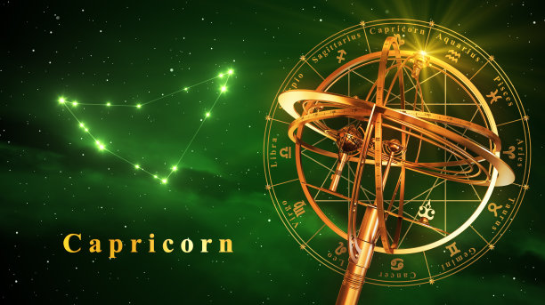 浑天仪和摩羯座在绿色背景上图片下载