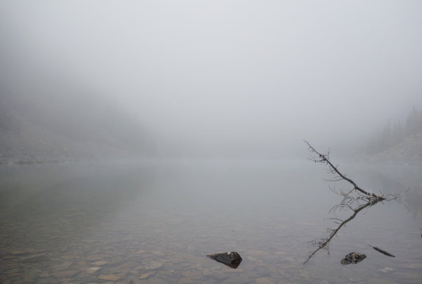 雾中的宁静无人的湖图片下载