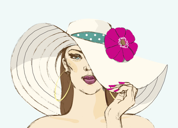 戴帽子的女孩。矢量图图片下载