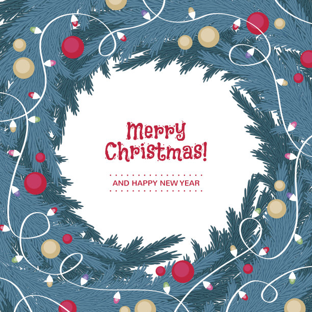 圣诞树上的冷杉树枝上挂着花环。图片下载