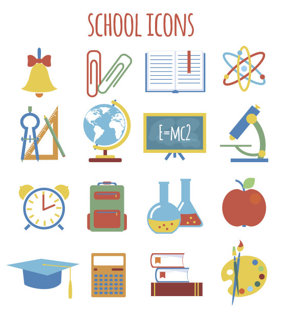 一套图标教育。平的风格图片下载