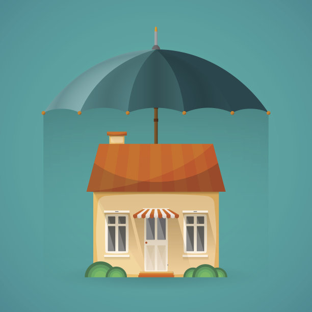 房地产保险概念与伞平式风格图片下载