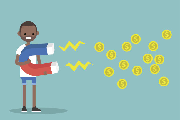 年轻的黑人用巨大的磁铁吸引着钱图片下载