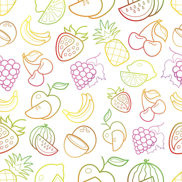 霓虹线艺术彩色水果图标图案上的白色背景图片下载