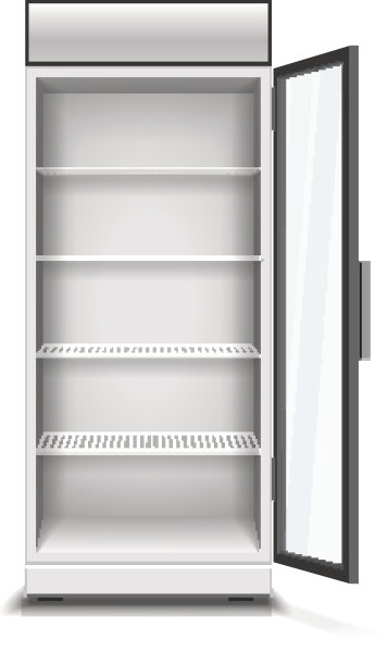 现代垂直冰箱开放透明面板隔离图片下载