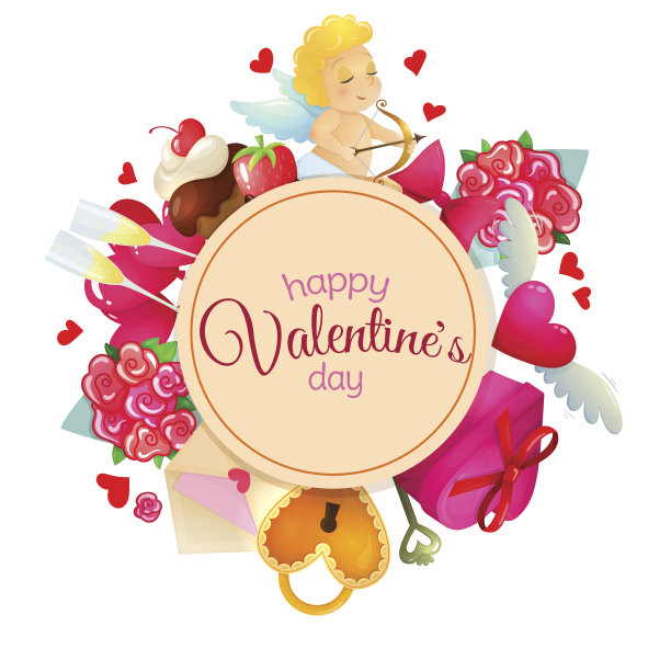 圆形形状模板与情人节图标图片下载