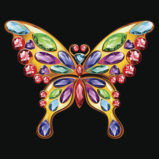 金色的蝴蝶形胸针，上面镶着宝石。图片下载