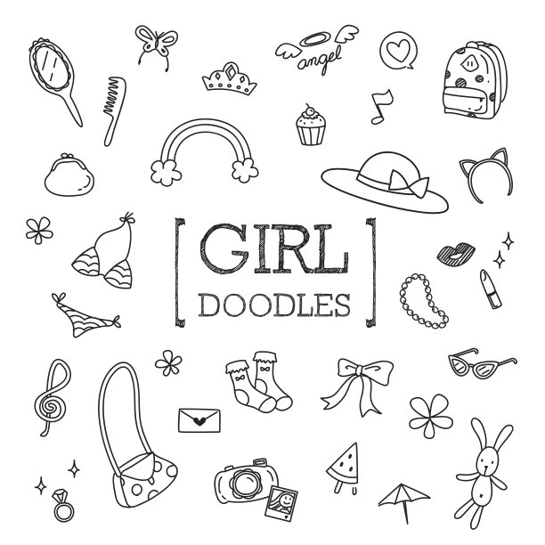 可爱女孩物体涂鸦图片下载