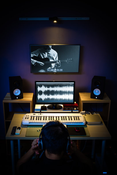 音响工程师、技术人员、编辑、制作人在数字编辑工作室工作图片下载